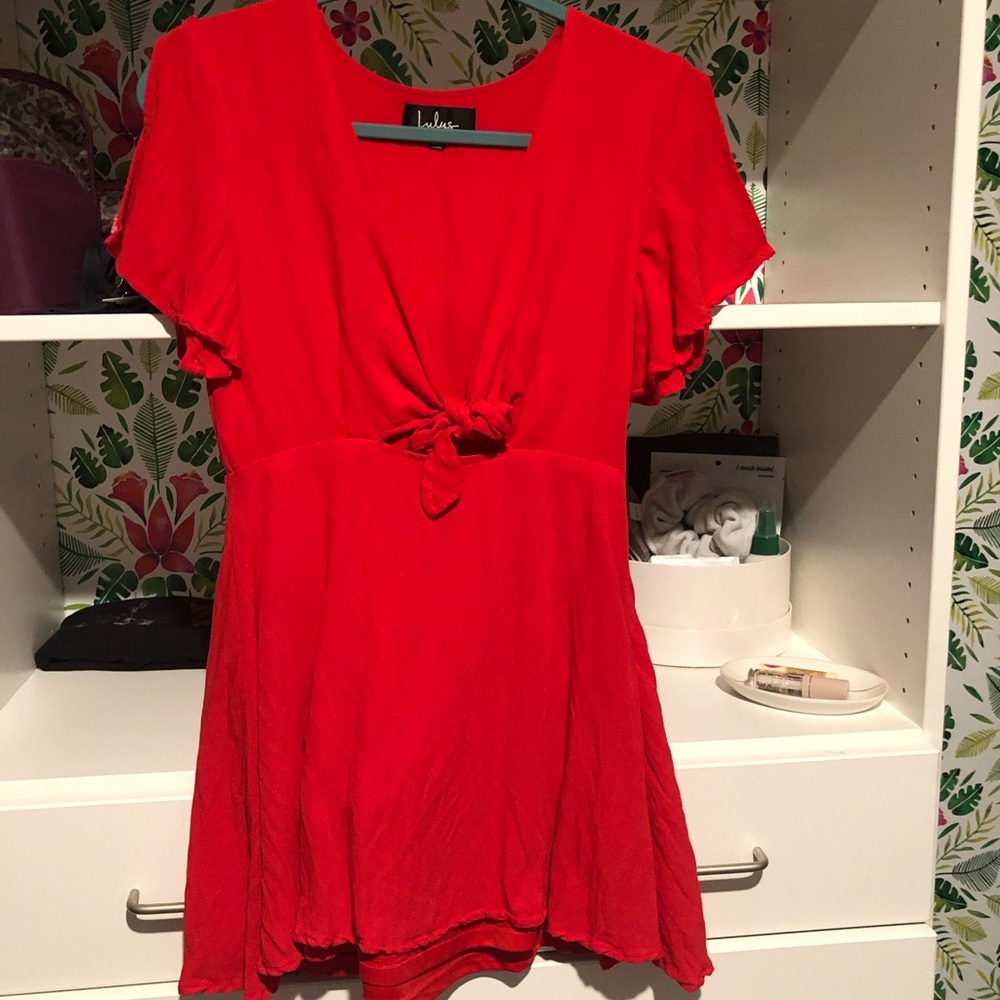 Lulus tie front mini dress red